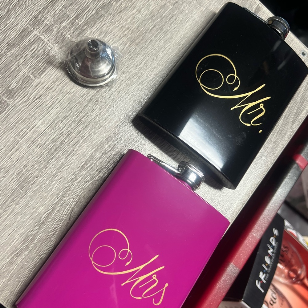 Black and Pink Mr. and Mrs. Flasks